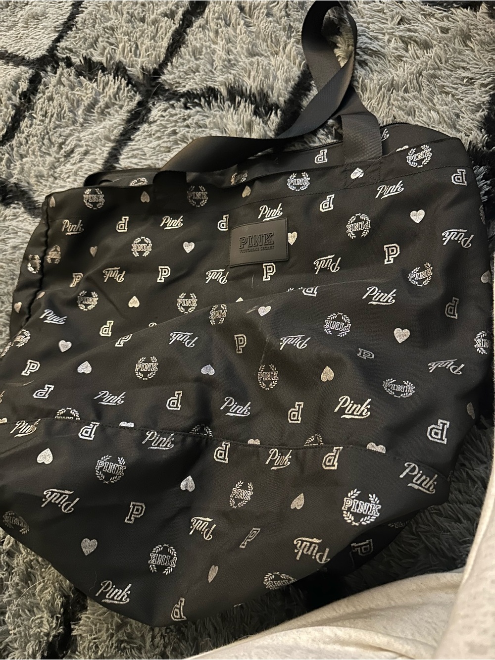 PINK Victoria's Secret Black Logo-Print Duffel Tote